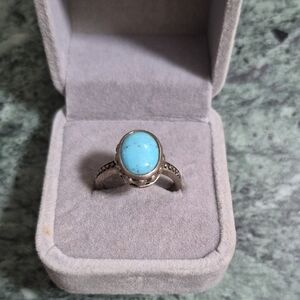 Sterling Silver Turquoise Oval Ring - Elegant Blue Gemstone